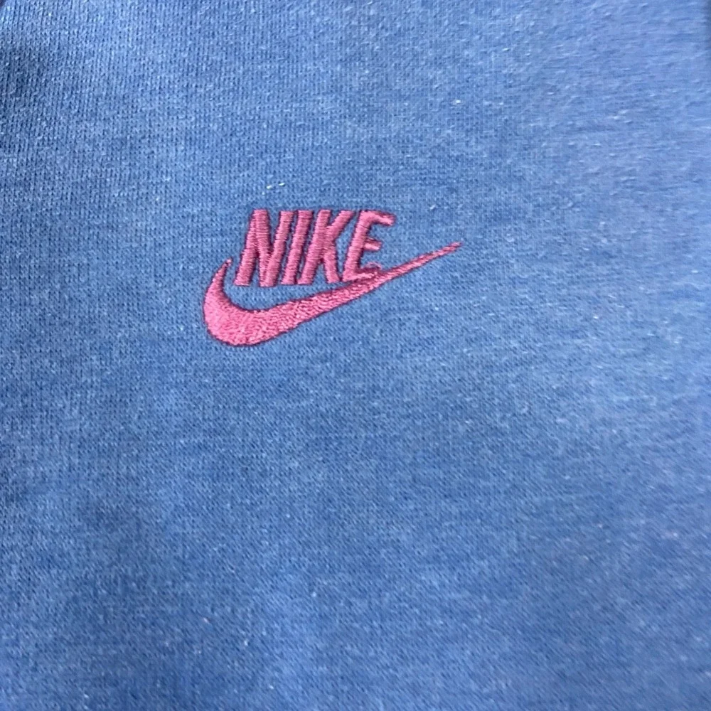 Vintage 80s Nike Sweatshirt Sz L Blue Embroidered Logo Ribbed Quarter‎ Zip